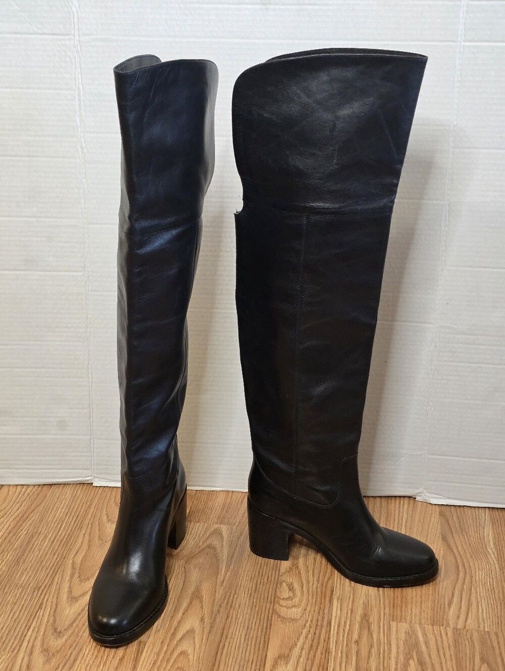 J.Crew Leather Over the Knee Boots Women's Size 7 Black Block Heel Riding - Picture 5 of 12